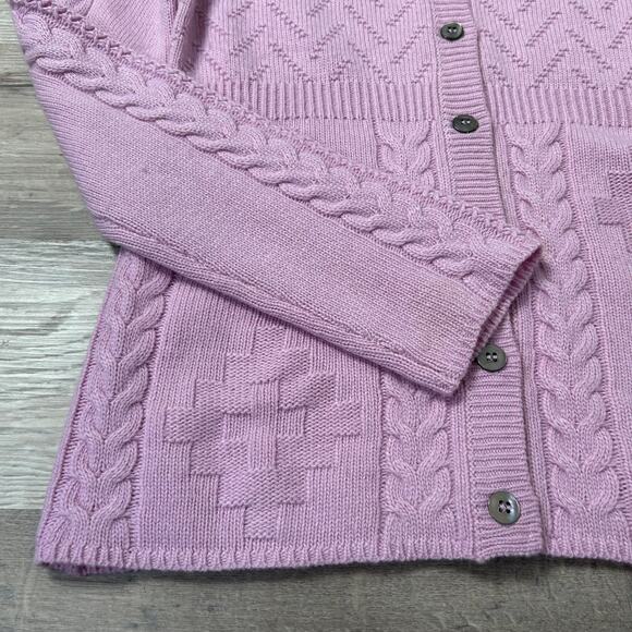 Sundance Lilac Wool Blend Cardigan Sweater Small Cable Knit Button Front - Picture 2 of 9